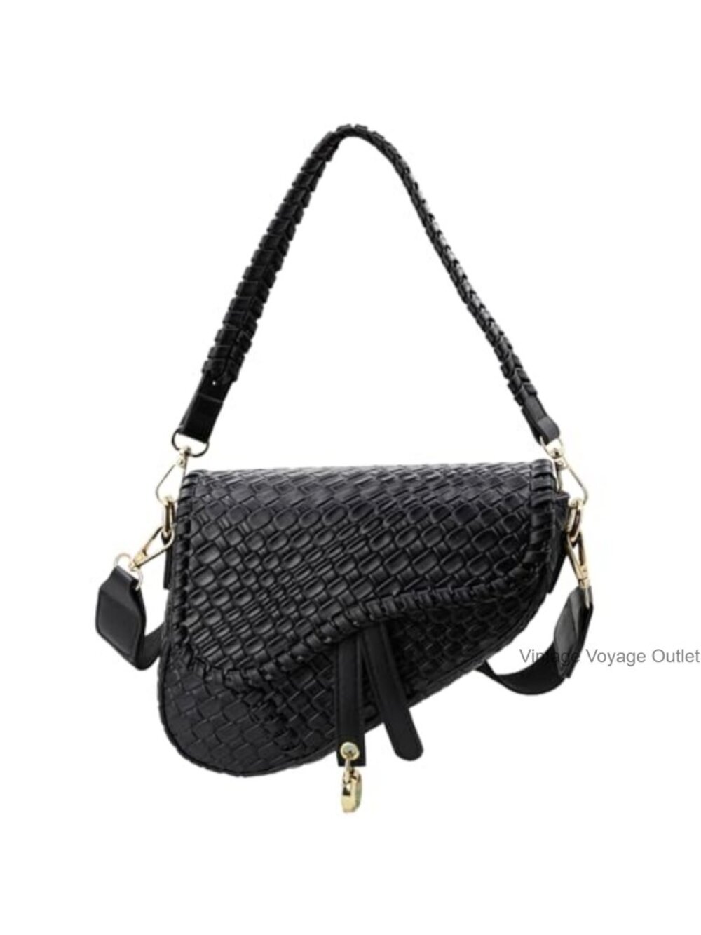 Woven Imitation Crocodile Leather Saddle Shoulder Bag Crossbody Clutch Purse